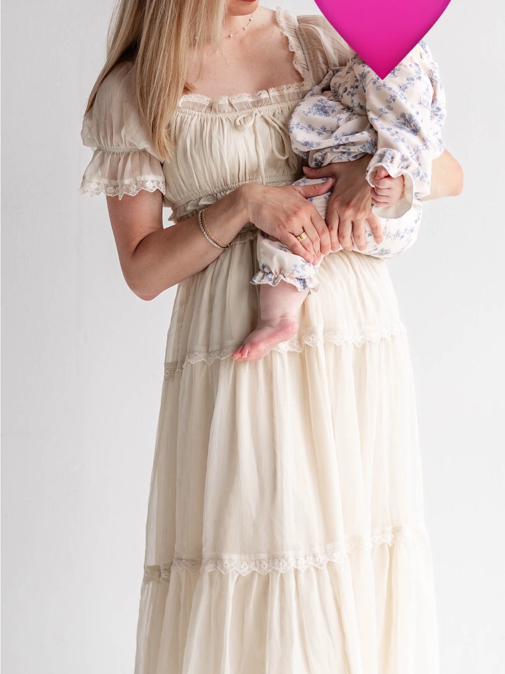 Cream Tiered Midi Dress with Lace Trim